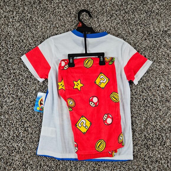 Super Mario Bros Boys Sz M Short Sleeve Pajama Set Blue Red NEW - Picture 4 of 4